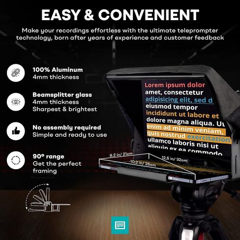 iLight PRO 12" iPad Tablet iPhone Smartphone - Kit with Pedal, Remote Control, Bag & Teleprompter APP for Apple Android Windows Mac, Beam Splitter Prompter DSLR Camera - Made in EU in Kuwait