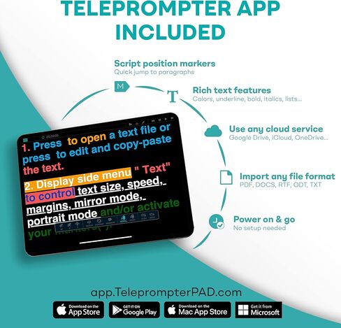 iLight PRO 12" iPad Tablet iPhone Smartphone - Kit with Pedal, Remote Control, Bag & Teleprompter APP for Apple Android Windows Mac, Beam Splitter Prompter DSLR Camera - Made in EU in Kuwait