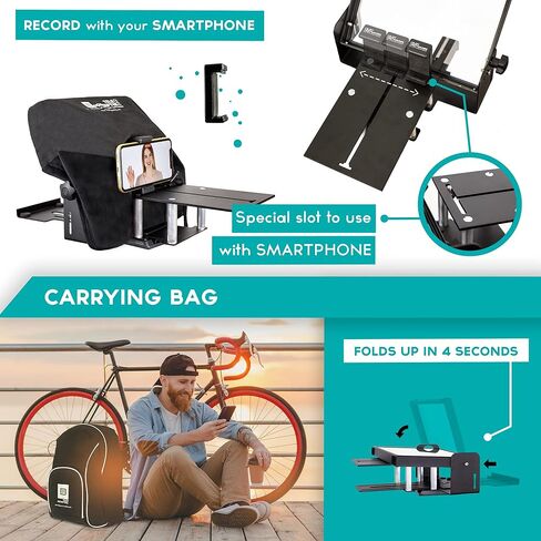 iLight PRO 12" iPad Tablet iPhone Smartphone - Kit with Pedal, Remote Control, Bag & Teleprompter APP for Apple Android Windows Mac, Beam Splitter Prompter DSLR Camera - Made in EU in Kuwait