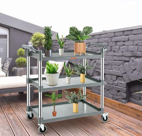 VEVOR Utility Service Cart, 3 Shelf Heavy Duty 154LBS Food Service Cart, Rolling Utility Cart with Lockable Wheels, 32.7" x 15.7" x 37.4" Plastic Utility Cart for Kitchen Office Restaurant Home, Black in Saudi Arabia