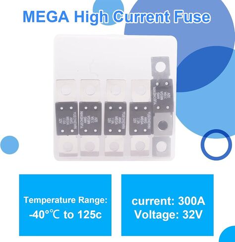 300A MEGA/AMG Fuses، 6 قطع 300A MEGA/AMG High Current Fuse Bolt Down Auto Fuse Time Delay للسيارات والشاحنات ومركبات البناء والحافلات والقوافل والبحرية (300A / 32V) in Kuwait