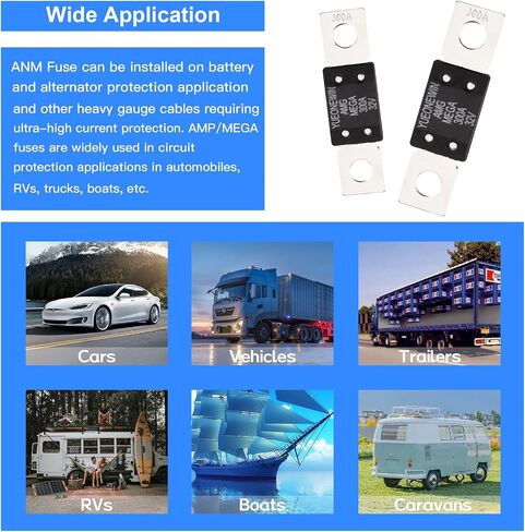 300A MEGA/AMG Fuses، 6 قطع 300A MEGA/AMG High Current Fuse Bolt Down Auto Fuse Time Delay للسيارات والشاحنات ومركبات البناء والحافلات والقوافل والبحرية (300A / 32V) in Kuwait