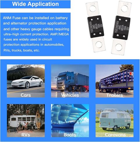300A MEGA/AMG Fuses، 6 قطع 300A MEGA/AMG High Current Fuse Bolt Down Auto Fuse Time Delay للسيارات والشاحنات ومركبات البناء والحافلات والقوافل والبحرية (300A / 32V) in Kuwait