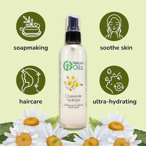 GreenHealth Chamomile Hydrosol (ماء الأزهار) - إبريق بلاستيكي سعة 16 أونصة سائلة مع غطاء - نقي 100% (ليس زيتًا) in Kuwait