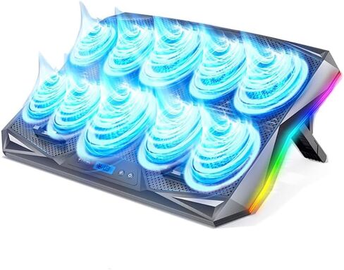 قاعدة تبريد كمبيوتر محمول للألعاب بـ 10 مراوح RGB مقاس 15-17.3 بوصة، وحامل تبريد مع 6 ارتفاعات قابلة للتعديل، ومبرد كمبيوتر محمول مع منفذي USB RGB in Kuwait