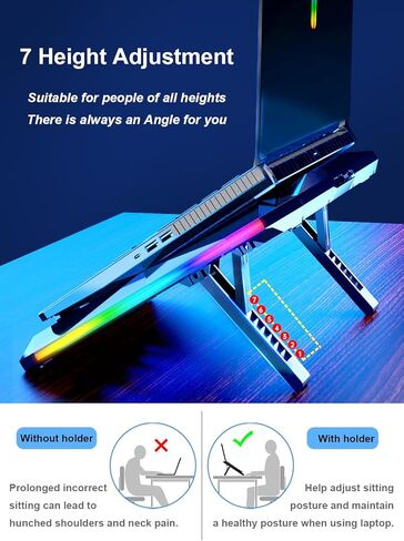 قاعدة تبريد كمبيوتر محمول للألعاب بـ 10 مراوح RGB مقاس 15-17.3 بوصة، وحامل تبريد مع 6 ارتفاعات قابلة للتعديل، ومبرد كمبيوتر محمول مع منفذي USB RGB in Kuwait