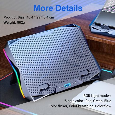 قاعدة تبريد كمبيوتر محمول للألعاب بـ 10 مراوح RGB مقاس 15-17.3 بوصة، وحامل تبريد مع 6 ارتفاعات قابلة للتعديل، ومبرد كمبيوتر محمول مع منفذي USB RGB in Kuwait