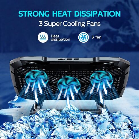 وسادة تبريد للكمبيوتر المحمول LIANGSTAR، مبرد كمبيوتر محمول كبير 3 مراوح لحامل تبريد الكمبيوتر المحمول مقاس 10-15.6 بوصة، وسادة تبريد للألعاب مع 5 ارتفاعات قابلة للتعديل، ومنفذي USB وحامل هاتف، والتحكم في سرعة المروحة in Kuwait