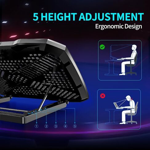 وسادة تبريد للكمبيوتر المحمول LIANGSTAR، مبرد كمبيوتر محمول كبير 3 مراوح لحامل تبريد الكمبيوتر المحمول مقاس 10-15.6 بوصة، وسادة تبريد للألعاب مع 5 ارتفاعات قابلة للتعديل، ومنفذي USB وحامل هاتف، والتحكم في سرعة المروحة in Kuwait