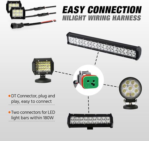 Nilight 2 دبوس DT موصلات 16AWG 6 مجموعات الذكور والإناث موصل كهربائي التوصيل والتشغيل للماء مع محطات بعقب يتقلص الحرارة للسيارات السيارات شاحنة دراجة نارية القوارب البحرية، 2 سنة الضمان in Saudi Arabia