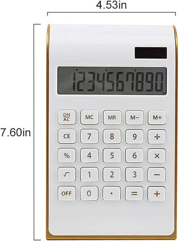 Calculator, Slim Elegant Design, Office/Home Electronics, Dual Powered Desktop Calculator, Solar Power, 10 Digits, Tilted LCD Display, Inclined Design, White,1- Pack in Kuwait