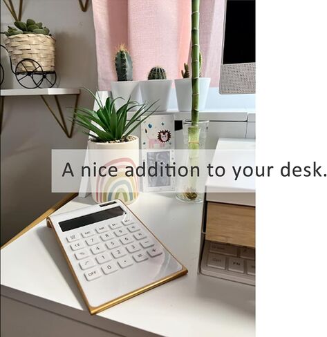 Calculator, Slim Elegant Design, Office/Home Electronics, Dual Powered Desktop Calculator, Solar Power, 10 Digits, Tilted LCD Display, Inclined Design, White,1- Pack in Kuwait