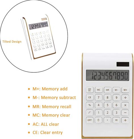 Calculator, Slim Elegant Design, Office/Home Electronics, Dual Powered Desktop Calculator, Solar Power, 10 Digits, Tilted LCD Display, Inclined Design, White,1- Pack in Kuwait