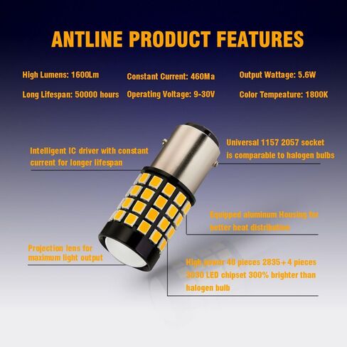 1157 لمبة LED فلاش ستروب أحمر (2 حزمة)، 9-30 فولت فائق السطوع 1600 لومن 2057 2357 7528 52-SMD LED مع جهاز عرض للاستبدال، وامض ستروب الفرامل الذيل توقف المصابيح الكهربائية in Saudi Arabia