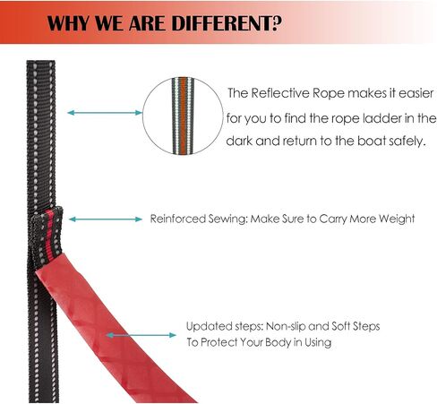 سلم حبل القارب من 3 خطوات و4 خطوات، تمديد سلم حبل القارب، سلم مساعد للطي القارب، سلم السباحة للقوارب الشراعية، الكاياك، التجديف (4 خطوات أحمر) in Kuwait
