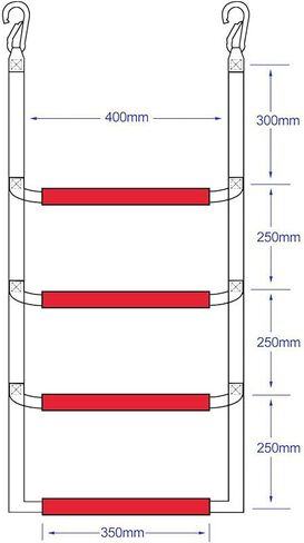 سلم حبل القارب من 3 خطوات و4 خطوات، تمديد سلم حبل القارب، سلم مساعد للطي القارب، سلم السباحة للقوارب الشراعية، الكاياك، التجديف (4 خطوات أحمر) in Kuwait