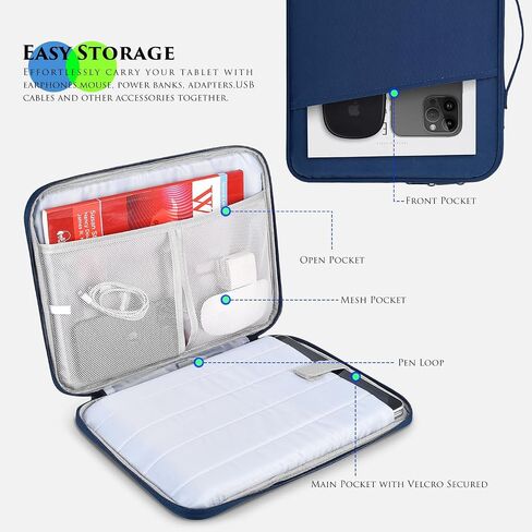 9-11 Inch Tablet Carrying Sleeve Case for Amazon Fire Max 11 2023/10.1" Fire HD 10 Plus Kids Pro,iPad 11th/Pro M5 M4/Air M4 M3 M2 11"/Samsung Galaxy Tab S9 S8 S7 11" Protective Bag with Handle(Blue) in Kuwait