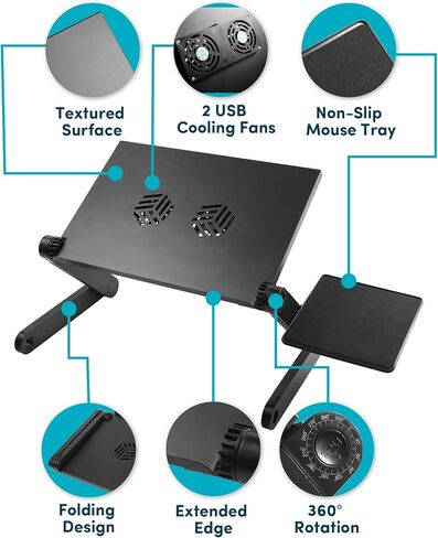 حامل لاب توب قابل للتعديل، مكتب كمبيوتر محمول محمول، حامل طاولة مريح مع مروحتين للتبريد، لوحة ماوس قابلة للفصل، صينية لاب توب للسرير، حامل كمبيوتر محمول من الألومنيوم للمكتب والسرير والأريكة in Kuwait