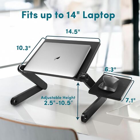 حامل لاب توب قابل للتعديل، مكتب كمبيوتر محمول محمول، حامل طاولة مريح مع مروحتين للتبريد، لوحة ماوس قابلة للفصل، صينية لاب توب للسرير، حامل كمبيوتر محمول من الألومنيوم للمكتب والسرير والأريكة in Kuwait