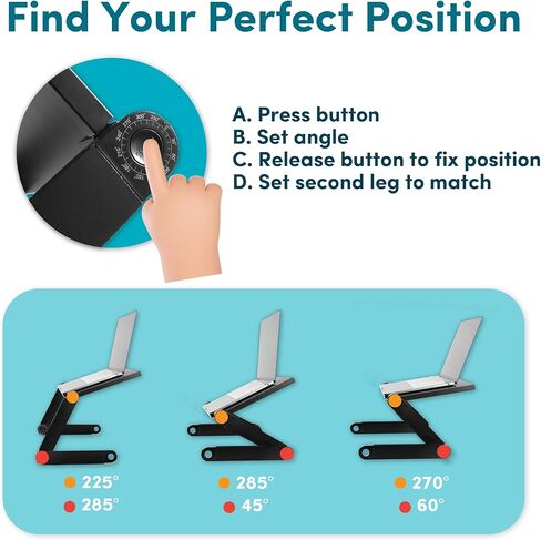حامل لاب توب قابل للتعديل، مكتب كمبيوتر محمول محمول، حامل طاولة مريح مع مروحتين للتبريد، لوحة ماوس قابلة للفصل، صينية لاب توب للسرير، حامل كمبيوتر محمول من الألومنيوم للمكتب والسرير والأريكة in Kuwait