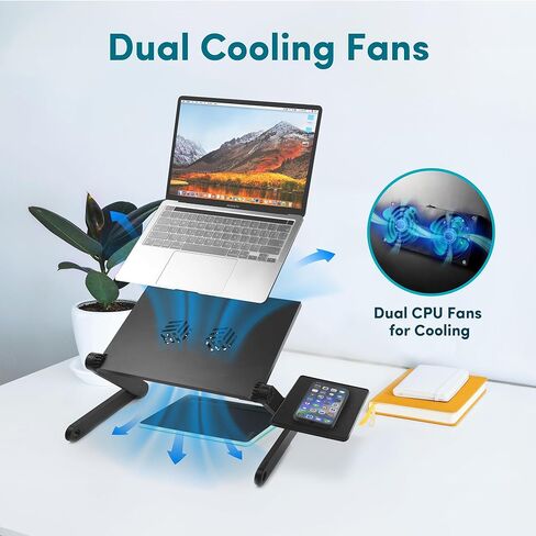 حامل لاب توب قابل للتعديل، مكتب كمبيوتر محمول محمول، حامل طاولة مريح مع مروحتين للتبريد، لوحة ماوس قابلة للفصل، صينية لاب توب للسرير، حامل كمبيوتر محمول من الألومنيوم للمكتب والسرير والأريكة in Kuwait