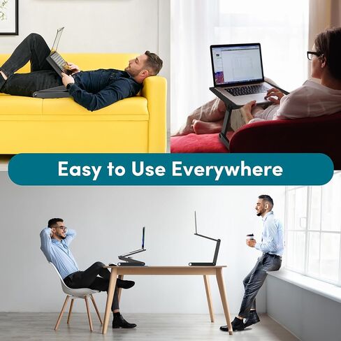 حامل لاب توب قابل للتعديل، مكتب كمبيوتر محمول محمول، حامل طاولة مريح مع مروحتين للتبريد، لوحة ماوس قابلة للفصل، صينية لاب توب للسرير، حامل كمبيوتر محمول من الألومنيوم للمكتب والسرير والأريكة in Kuwait