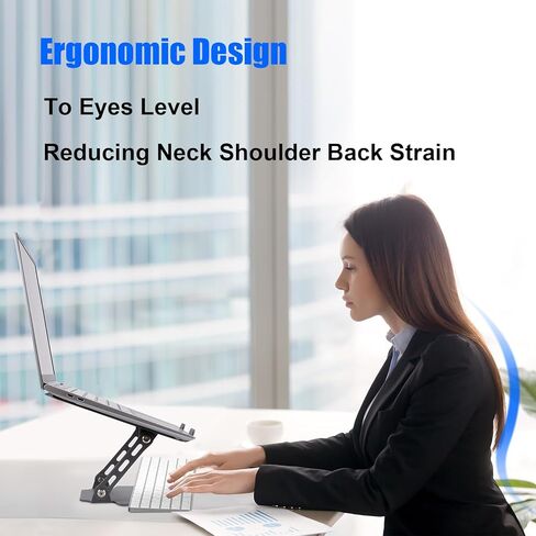 حامل كمبيوتر محمول، حامل كمبيوتر محمول مريح للمكتب، حامل كمبيوتر محمول من الفولاذ الكربوني قابل للتعديل وقابل للطي للكمبيوتر المحمول مقاس 10 إلى 16 بوصة. in Kuwait