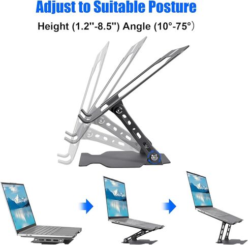 حامل كمبيوتر محمول، حامل كمبيوتر محمول مريح للمكتب، حامل كمبيوتر محمول من الفولاذ الكربوني قابل للتعديل وقابل للطي للكمبيوتر المحمول مقاس 10 إلى 16 بوصة. in Kuwait