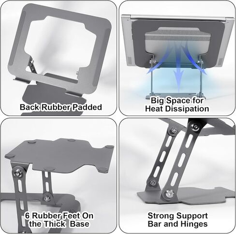 حامل كمبيوتر محمول، حامل كمبيوتر محمول مريح للمكتب، حامل كمبيوتر محمول من الفولاذ الكربوني قابل للتعديل وقابل للطي للكمبيوتر المحمول مقاس 10 إلى 16 بوصة. in Kuwait