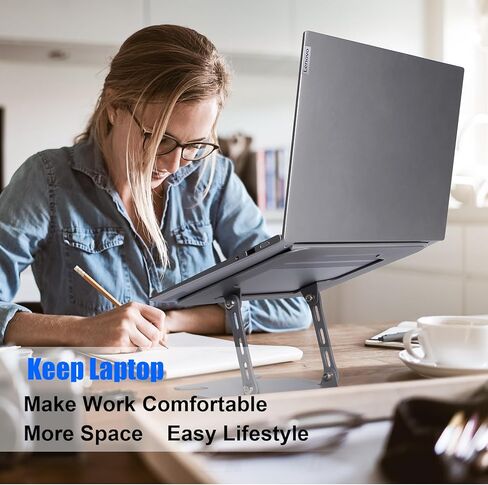 حامل كمبيوتر محمول، حامل كمبيوتر محمول مريح للمكتب، حامل كمبيوتر محمول من الفولاذ الكربوني قابل للتعديل وقابل للطي للكمبيوتر المحمول مقاس 10 إلى 16 بوصة. in Kuwait