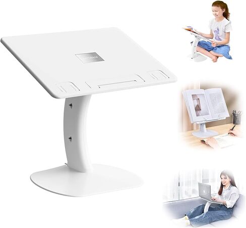Portable Lap Desk Kids,Adjustable 2-in-1 Book Stand for Reading,Car Desk,Laptop Stand for Bed Sofa Floor Car Seat,Applicable to Child Textbook/Laptop/Magazine/Ipad-White in Kuwait