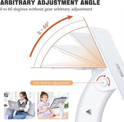 Portable Lap Desk Kids,Adjustable 2-in-1 Book Stand for Reading,Car Desk,Laptop Stand for Bed Sofa Floor Car Seat,Applicable to Child Textbook/Laptop/Magazine/Ipad-White in Kuwait