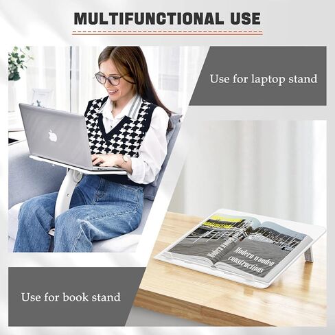 Portable Lap Desk Kids,Adjustable 2-in-1 Book Stand for Reading,Car Desk,Laptop Stand for Bed Sofa Floor Car Seat,Applicable to Child Textbook/Laptop/Magazine/Ipad-White in Kuwait