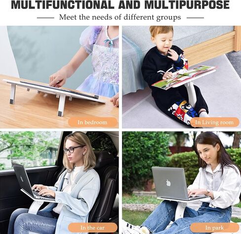 Portable Lap Desk Kids,Adjustable 2-in-1 Book Stand for Reading,Car Desk,Laptop Stand for Bed Sofa Floor Car Seat,Applicable to Child Textbook/Laptop/Magazine/Ipad-White in Kuwait