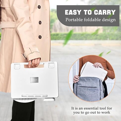 Portable Lap Desk Kids,Adjustable 2-in-1 Book Stand for Reading,Car Desk,Laptop Stand for Bed Sofa Floor Car Seat,Applicable to Child Textbook/Laptop/Magazine/Ipad-White in Kuwait