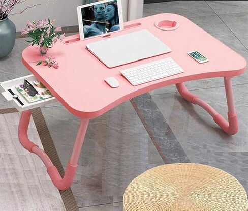 Foldable Bed Table for Laptop,Laptop Desk Table Stand for bed,Laptop Bed Tray Table with Storage Drawer-Cup Holder, Portable Lap Desk for Writing Reading Eating,Laptop Table Stand for Sofa Couch Floor in Saudi Arabia