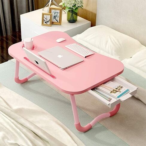 Foldable Bed Table for Laptop,Laptop Desk Table Stand for bed,Laptop Bed Tray Table with Storage Drawer-Cup Holder, Portable Lap Desk for Writing Reading Eating,Laptop Table Stand for Sofa Couch Floor in Saudi Arabia