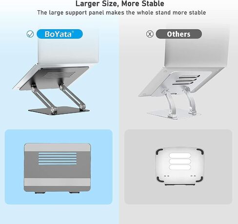 BoYata Laptop Stand, Adjustable Aluminum Riser for 15-Inch Laptops, Silver in Kuwait