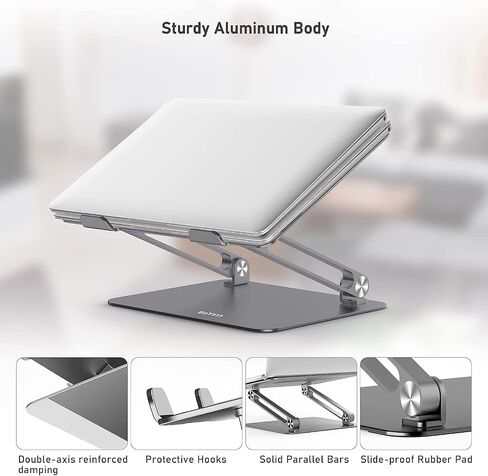 BoYata Laptop Stand, Adjustable Aluminum Riser for 15-Inch Laptops, Silver in Kuwait