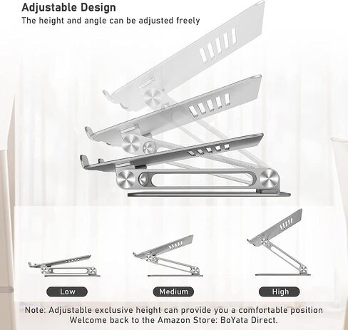 BoYata Laptop Stand, Adjustable Aluminum Riser for 15-Inch Laptops, Silver in Kuwait