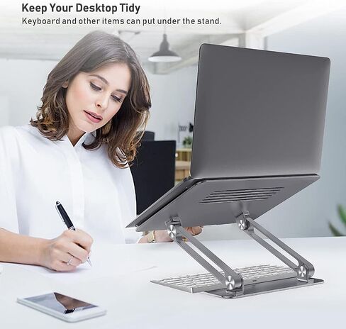 BoYata Laptop Stand, Adjustable Aluminum Riser for 15-Inch Laptops, Silver in Kuwait