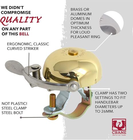 جرس دراجة كرين، جرس دراجة سوزو الصغير، مشبك فولاذي، صنع في اليابان لدراجات المدينة أو الطرادات أو دراجات الطرق أو MTB، يناسب قطر المقود من 22.2 مم إلى 26.0 مم in Kuwait