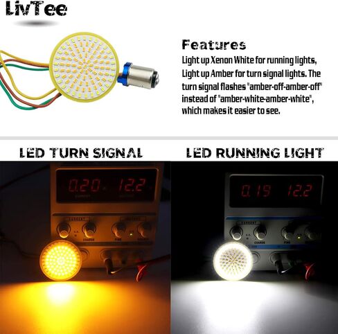 LivTee إشارات الانعطاف الأمامية الساطعة للغاية ولوحة أضواء LED للتشغيل مع قاعدة 1157 متوافقة مع Harley Dyna Street Glide Road King، أبيض/كهرماني in Kuwait