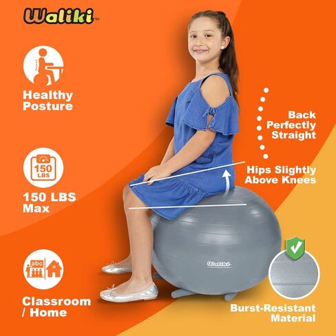 كرة كرسي واليكي بأقدام للأطفال 4 عبوات | كرة الجلوس في الفصول الدراسية البديلة | 20 بوصة/50 سم رمادي in Kuwait