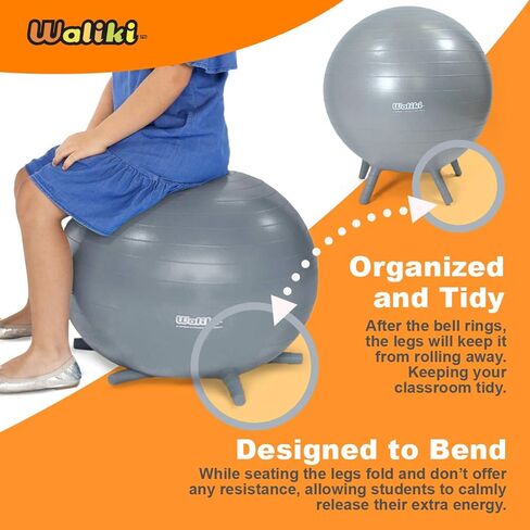 كرة كرسي واليكي بأقدام للأطفال 4 عبوات | كرة الجلوس في الفصول الدراسية البديلة | 20 بوصة/50 سم رمادي in Kuwait
