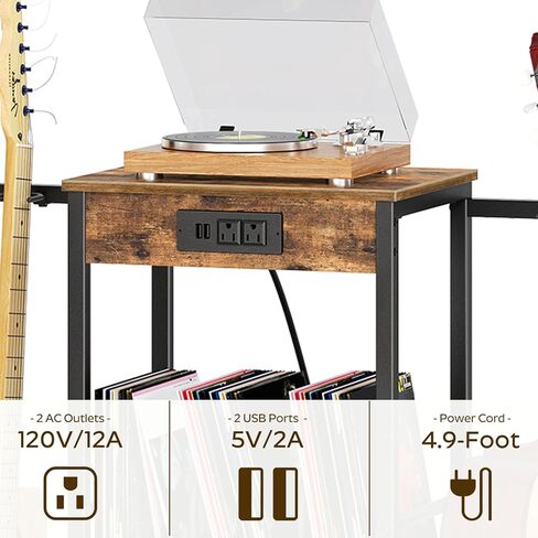 حامل جيتار مع 4 حوامل جيتار، حامل جيتار متعدد الطبقات من 3 طبقات للجيتار الكهربائي، باس، مع محطة شحن وحماية مبطنة ناعمة لغرفة الموسيقى في الاستوديو المنزلي، بني ريفي GS01BR in Kuwait