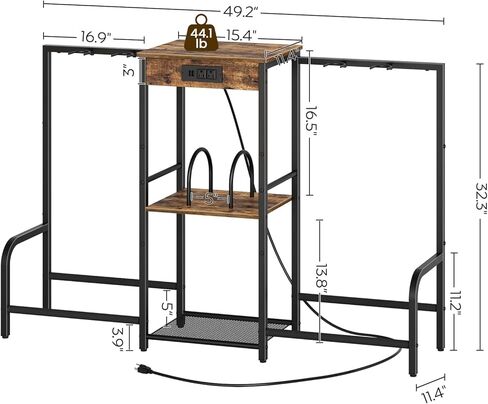 حامل جيتار مع 4 حوامل جيتار، حامل جيتار متعدد الطبقات من 3 طبقات للجيتار الكهربائي، باس، مع محطة شحن وحماية مبطنة ناعمة لغرفة الموسيقى في الاستوديو المنزلي، بني ريفي GS01BR in Kuwait