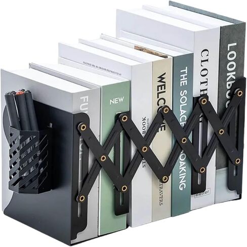 Adjustable Bookends,Metal Book Ends for Shelves to Hold Books Heavy Duty,Book Stoppers,Book Organizer for Desk with Pen Holder in Saudi Arabia