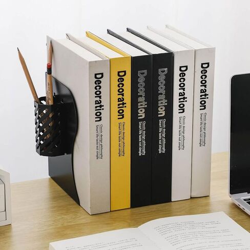 Adjustable Bookends,Metal Book Ends for Shelves to Hold Books Heavy Duty,Book Stoppers,Book Organizer for Desk with Pen Holder in Saudi Arabia