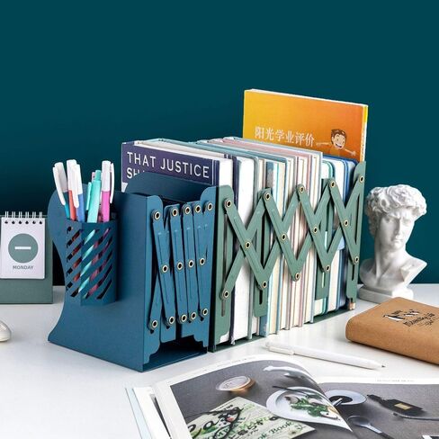 Adjustable Bookends,Metal Book Ends for Shelves to Hold Books Heavy Duty,Book Stoppers,Book Organizer for Desk with Pen Holder in Saudi Arabia